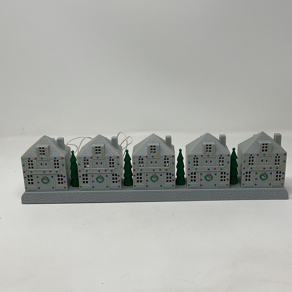 Vintage Lighted Christmas Village 5 House Row Grey Colonial Holiday Decor